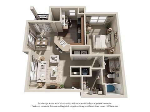 Floor plan for 1 bed, 1 bath, 825 sqft